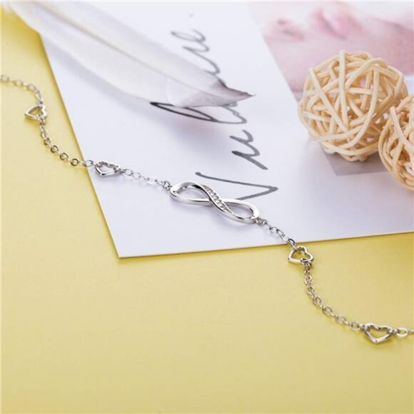Womens 925 Sterling Silver Infinity Anklet Bracelet Endless Love Symbol Charm - Picture 3 of 7